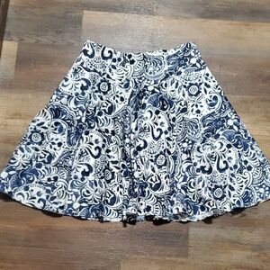 Ralph Lauren Blue and White Floral Skater Cotton Skirt